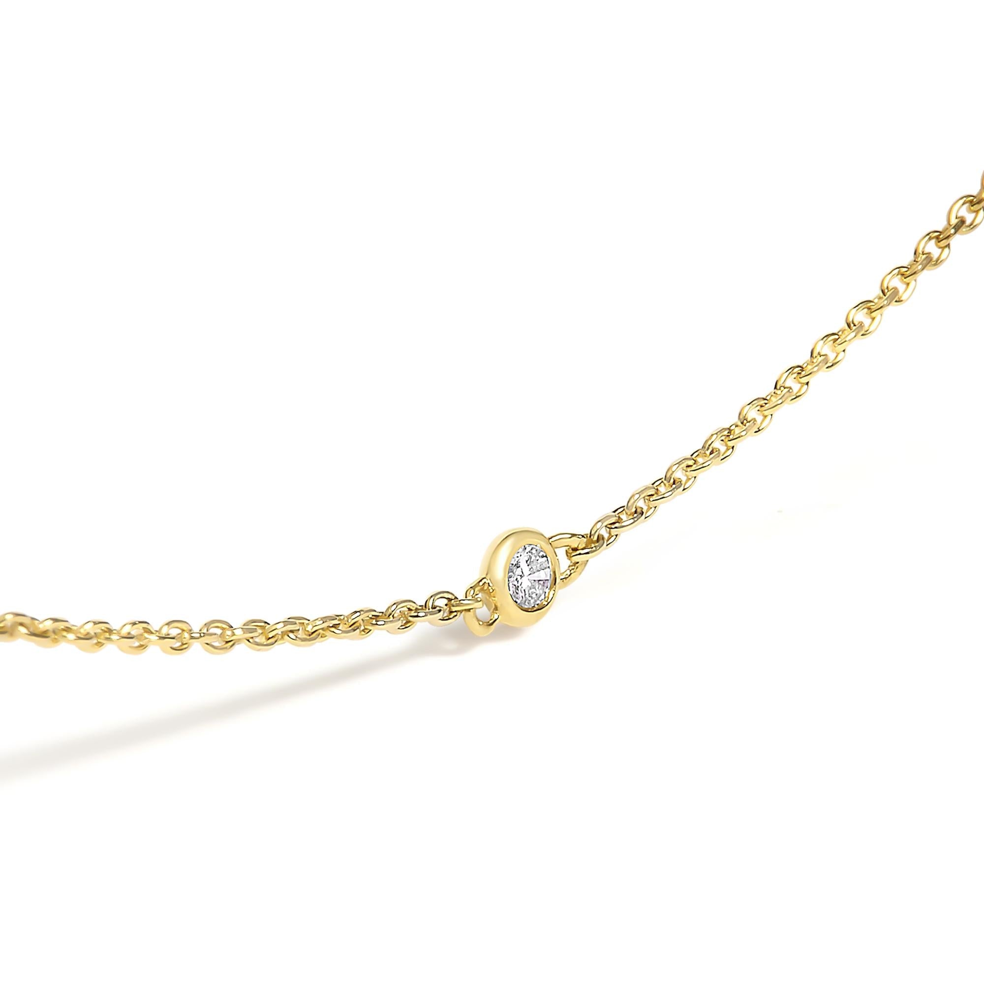 14K Yellow Gold Bezel Set Alternating Green Emerald and Diamond Station Necklace - 18" Inches