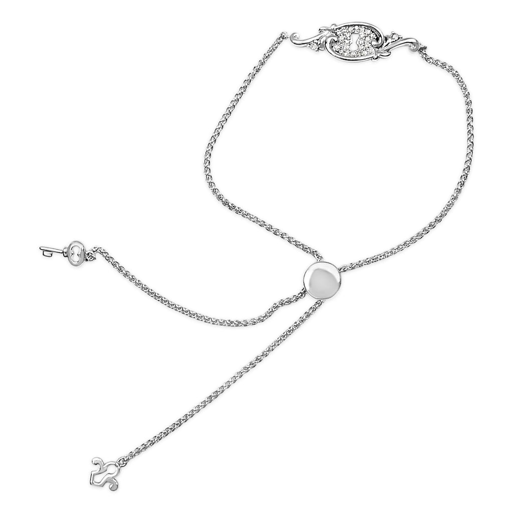 Diamond Keyhole Charm Bolo Bracelet in Sterling Silver – 0.10 ct