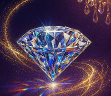 Large diamond with sparkling effects on a dark background