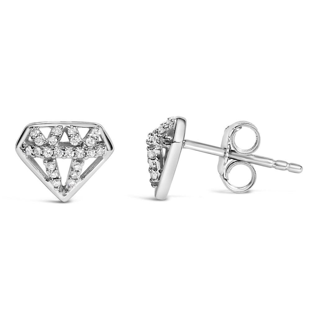 Diamond Crown Motif Stud Earrings in Sterling Silver – 1/6 ct