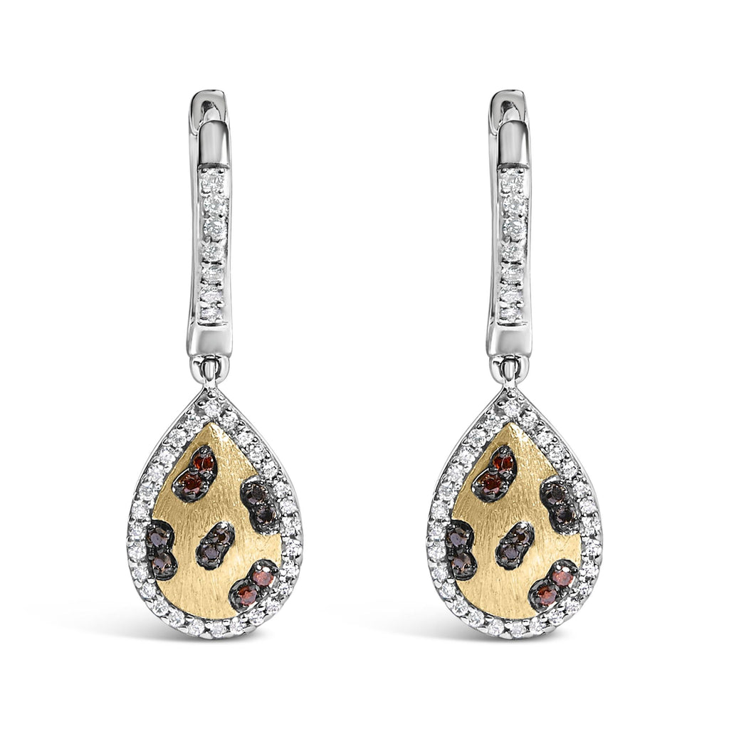 10K Yellow Gold Plated Sterling Silver 1/3 Cttw Multi Color Diamond Pear Shape Dangle Earrings