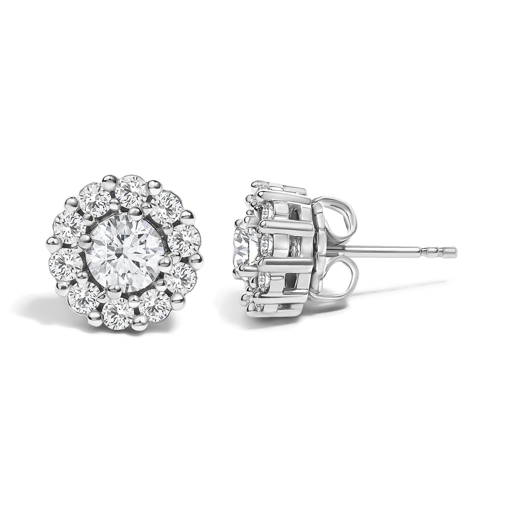 Lab-Grown Diamond Halo Stud Earrings in 10K White Gold – 1.5 Cttw