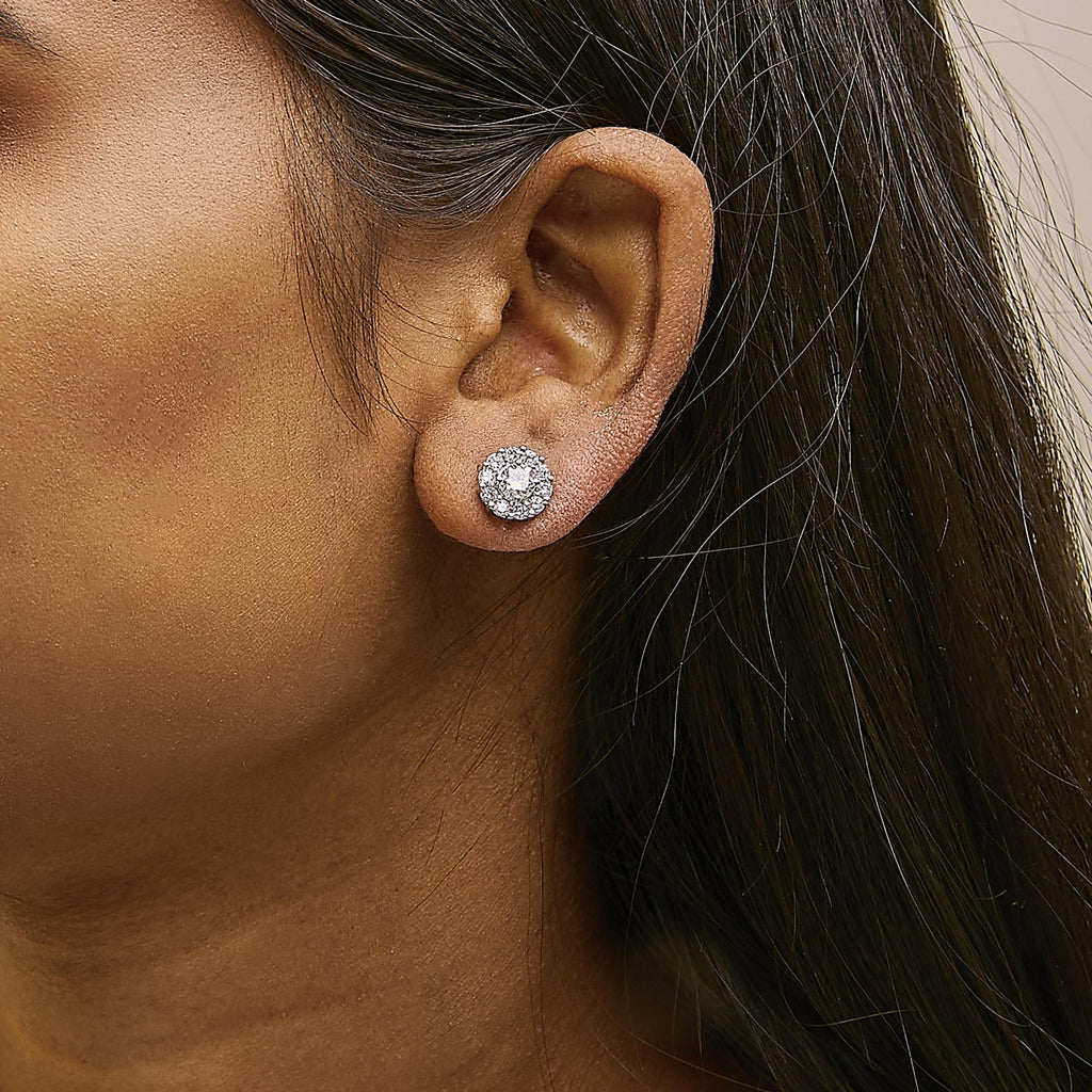 Lab-Grown Diamond Halo Stud Earrings in 10K White Gold – 1.5 Cttw