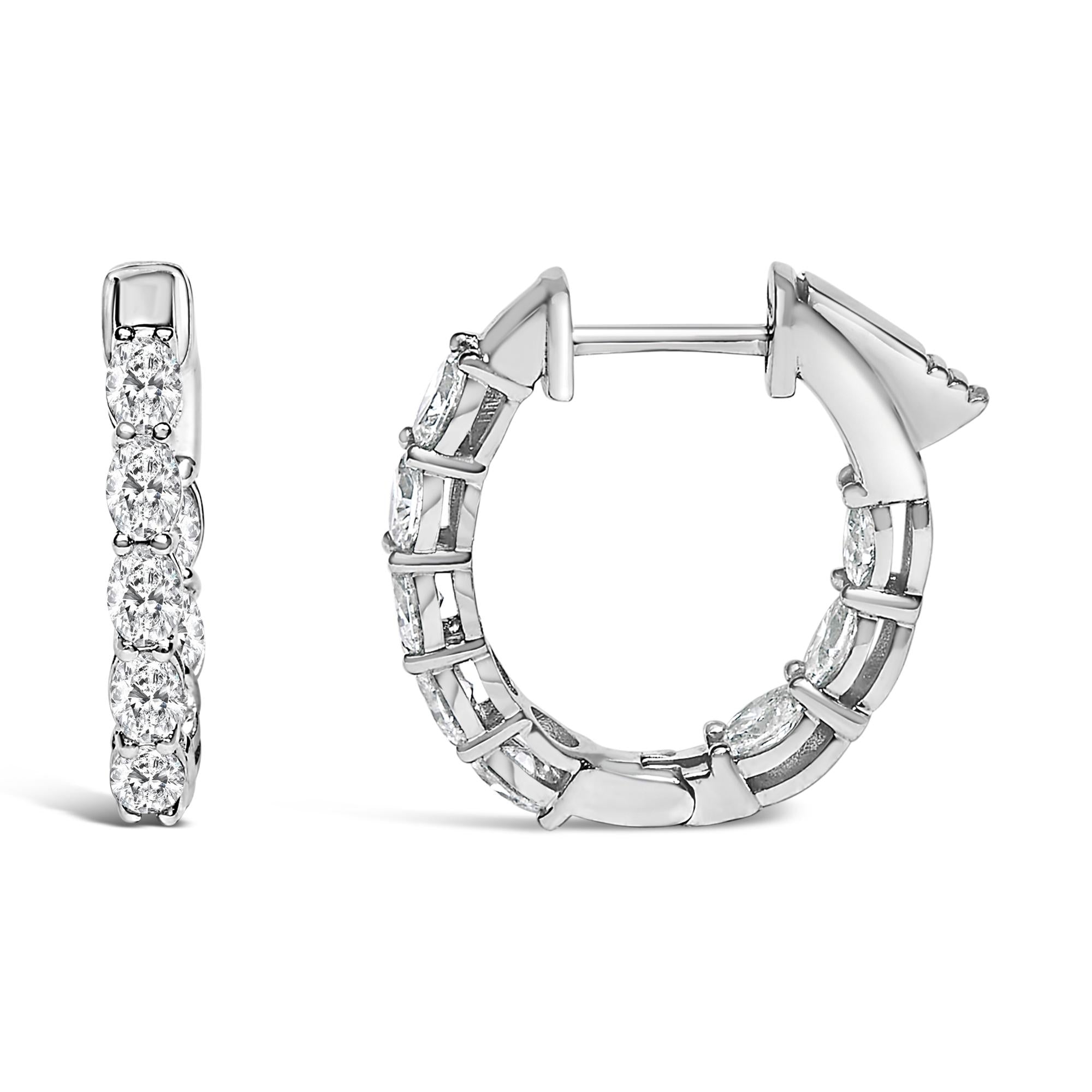 14K White Gold 2 3/4 Cttw Oval Cut Lab Grown Diamond Inside Out Hoop Earrings