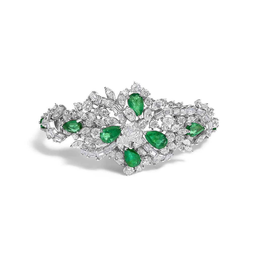 Platinum Diamond & Brazilian Emerald Jewelry Set – 38.30 ct Diamond, 19.76 ct Emerald, C. Dunaigre Certified
