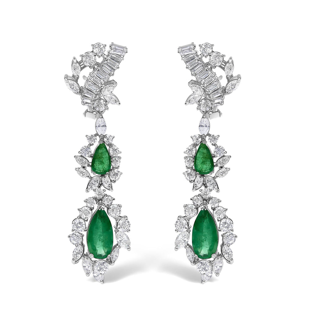 Platinum Diamond & Brazilian Emerald Jewelry Set – 38.30 ct Diamond, 19.76 ct Emerald, C. Dunaigre Certified