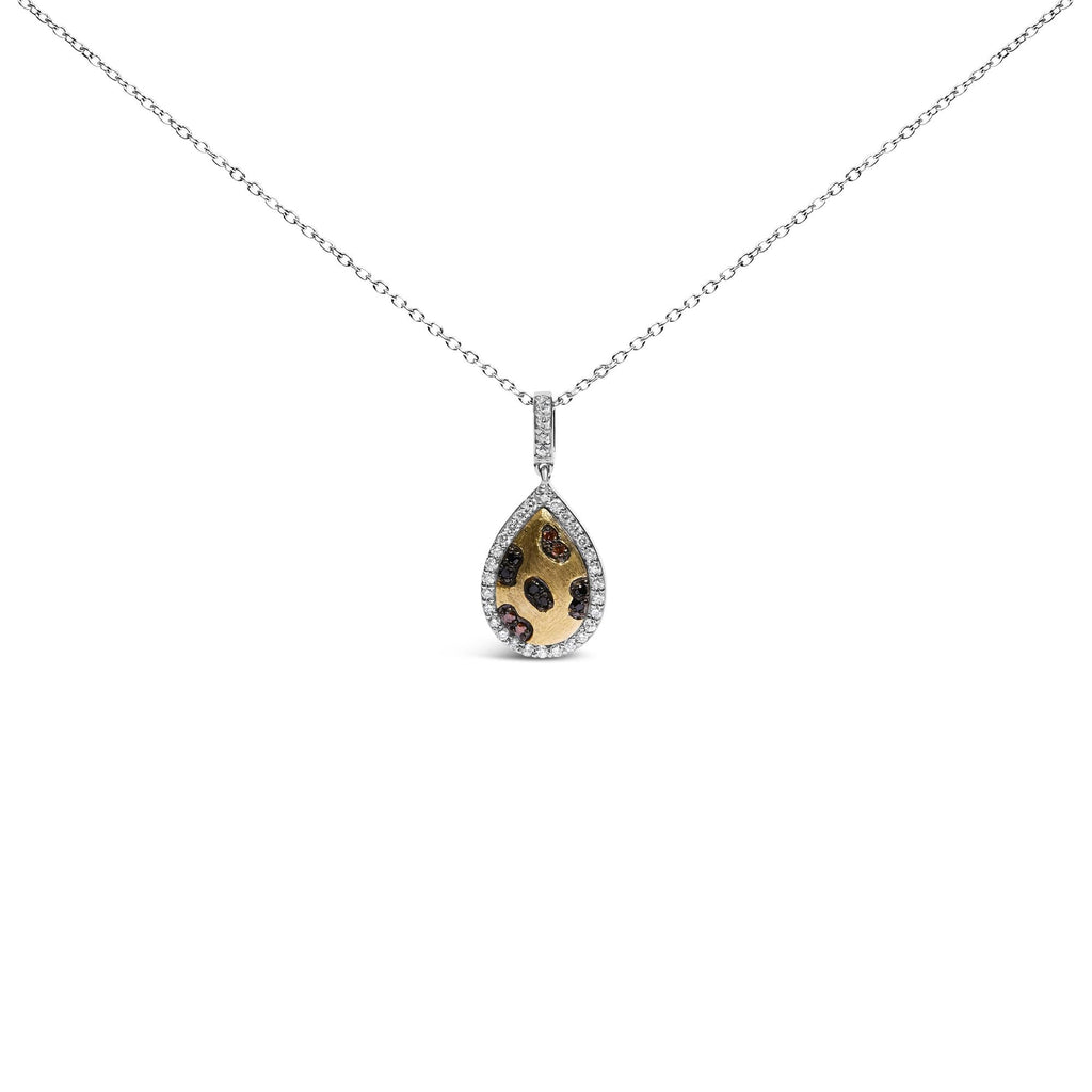 Mixed Diamond Pear Halo Pendant Necklace in 10K Gold-Plated Sterling Silver – Orange & Black