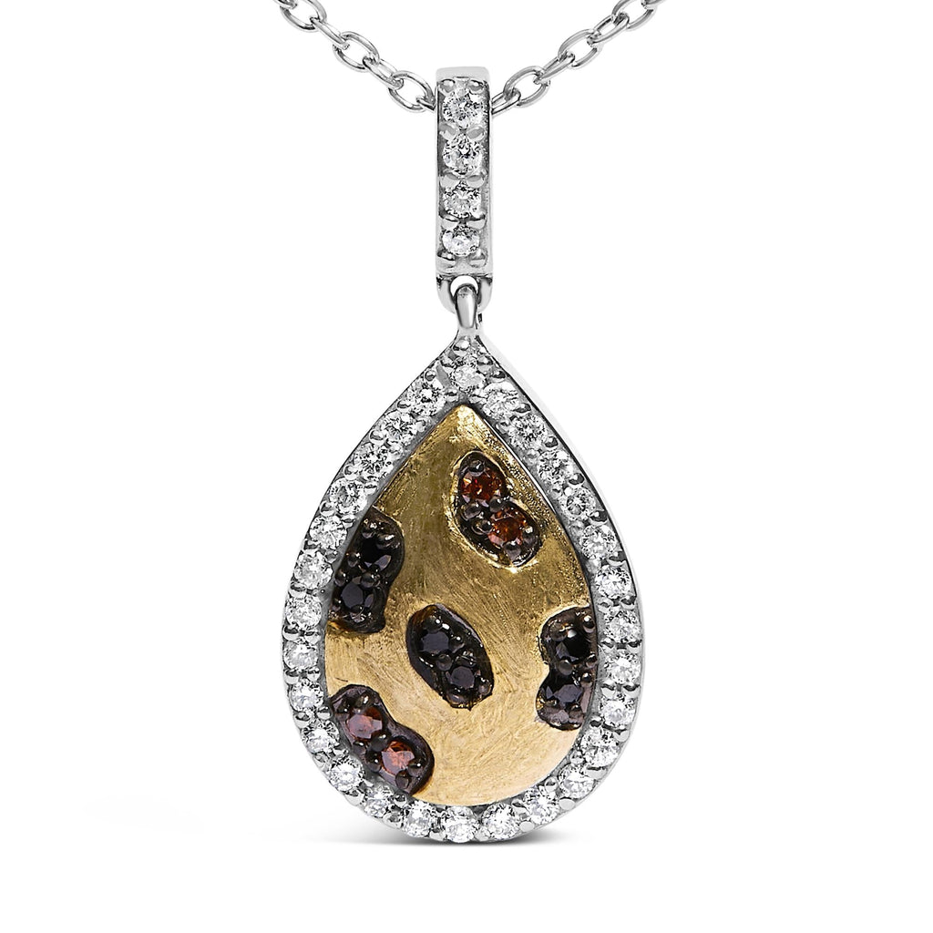 Mixed Diamond Pear Halo Pendant Necklace in 10K Gold-Plated Sterling Silver – Orange & Black