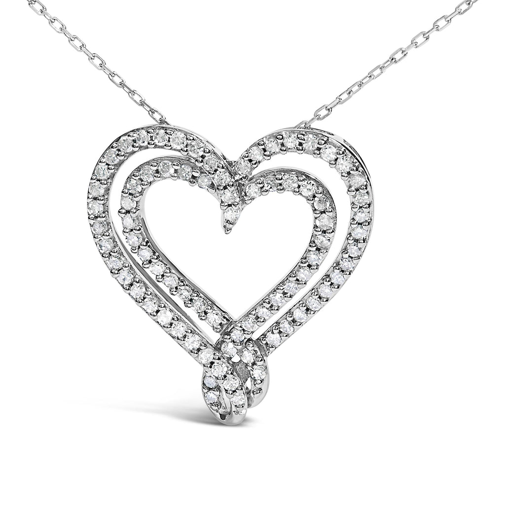 Diamond Heart Pendant Necklace in .925 Sterling Silver – 1/2 Cttw