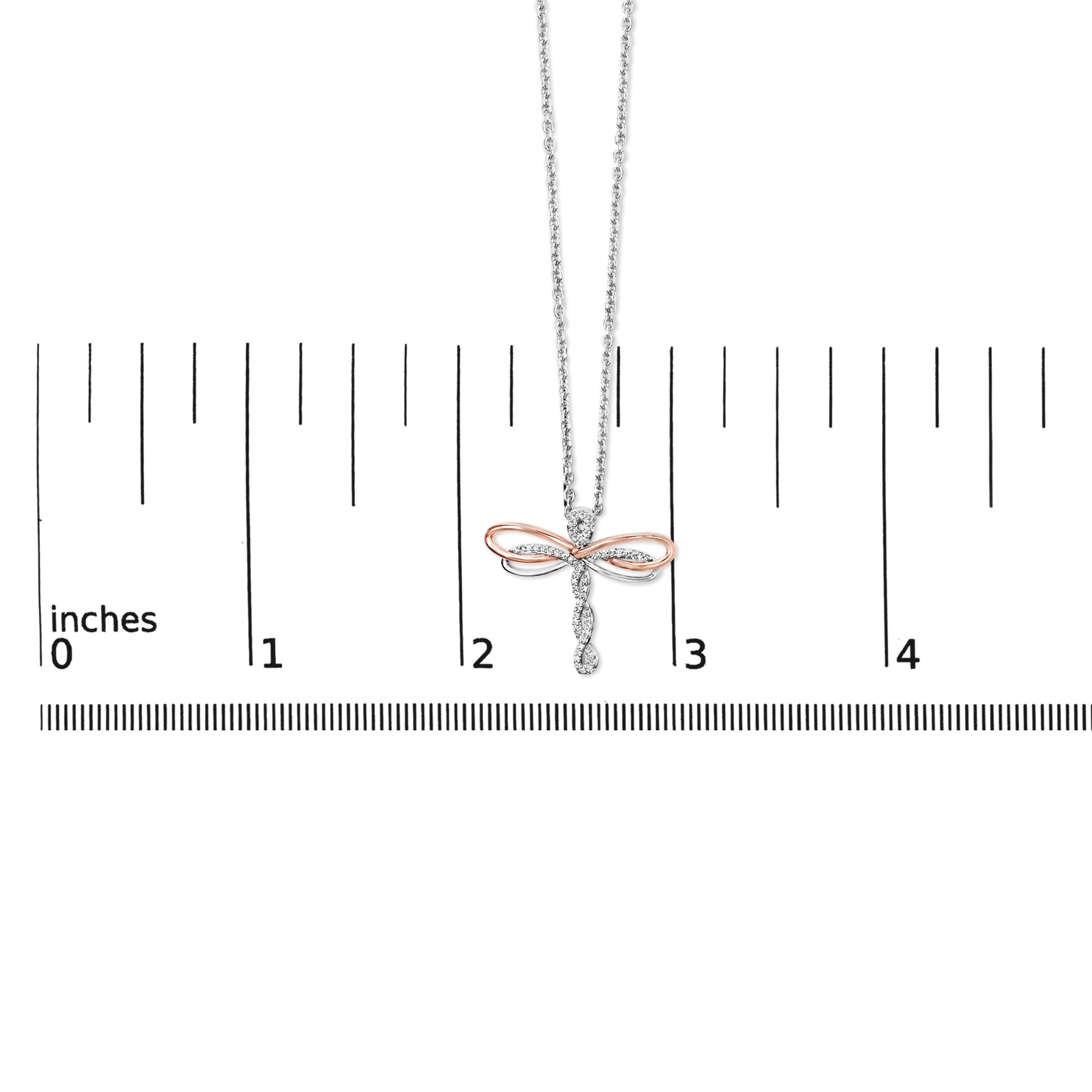 14K Rose Gold Plated Sterling Silver 1/10 Cttw Diamond Dragonfly Pendant Necklace