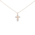 10K Rose Gold Plated Sterling Silver 1/6 Cttw Diamond Double Loop Cross Pendant Necklace