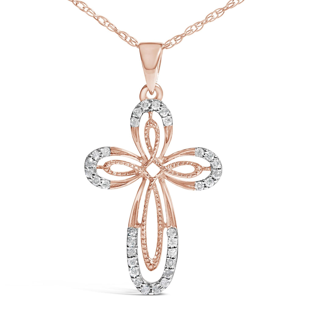 Diamond Double Loop Cross Pendant Necklace in Rose Gold-Plated Sterling Silver