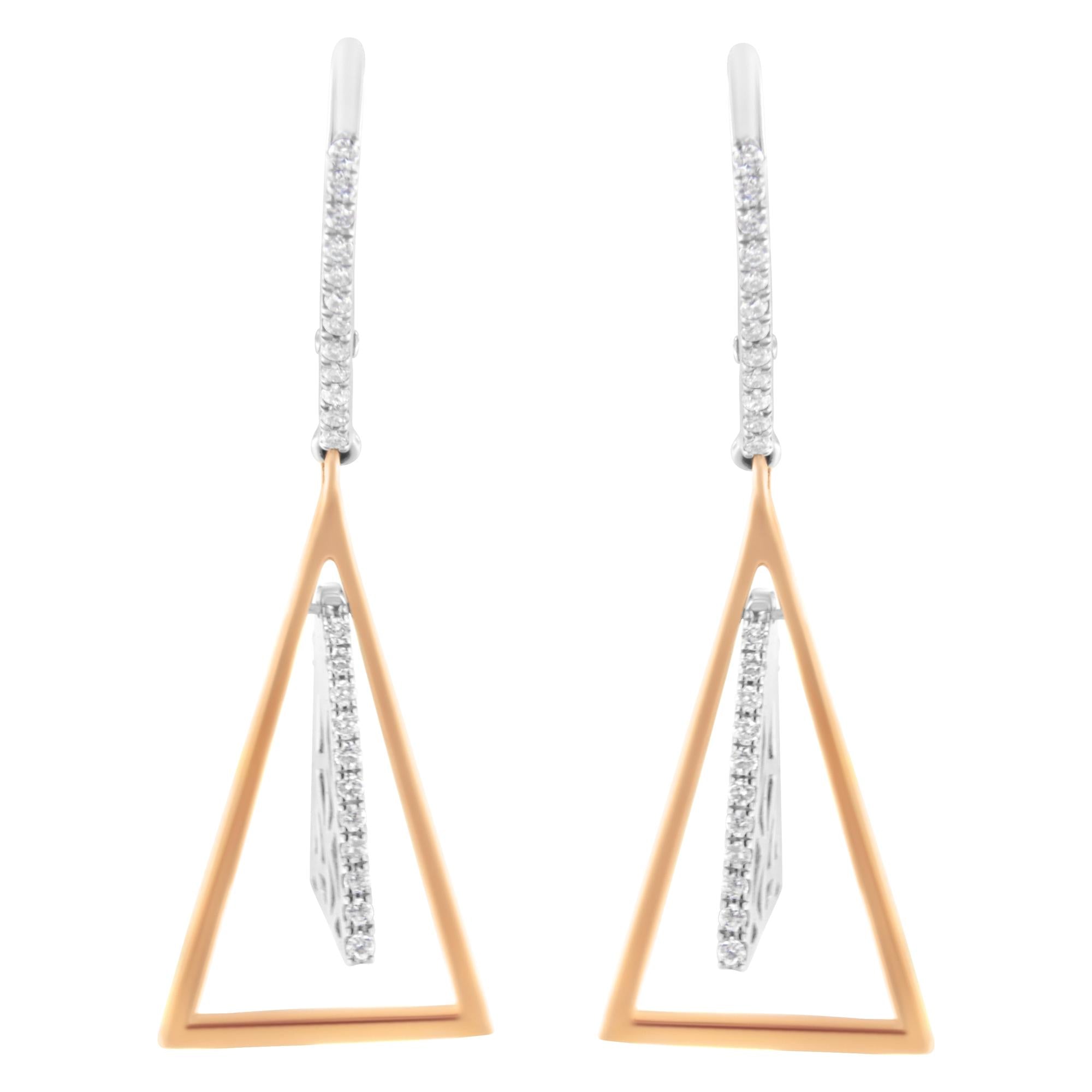 14K Rose and White Gold 3/8 Cttw Diamond Windchime Drop and Dangle Earring (G-H Color, SI1-SI2 Clarity)