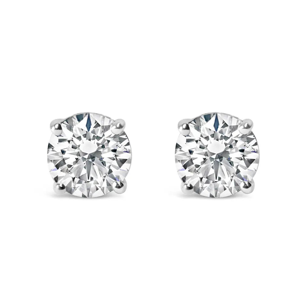AGS Certified 14K White Gold 1.0 Cttw 4-Prong Set Brilliant Round-Cut Solitaire Diamond Push Back Stud Earrings (I-J Color, I1-I2 Clarity) - Bijoux-NYC Direct