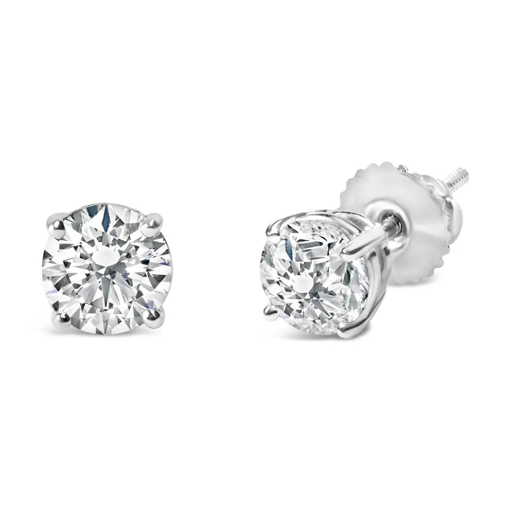 1.0 cttw round diamond solitaire stud earrings in 14k white gold ags bijoux-nyc direct