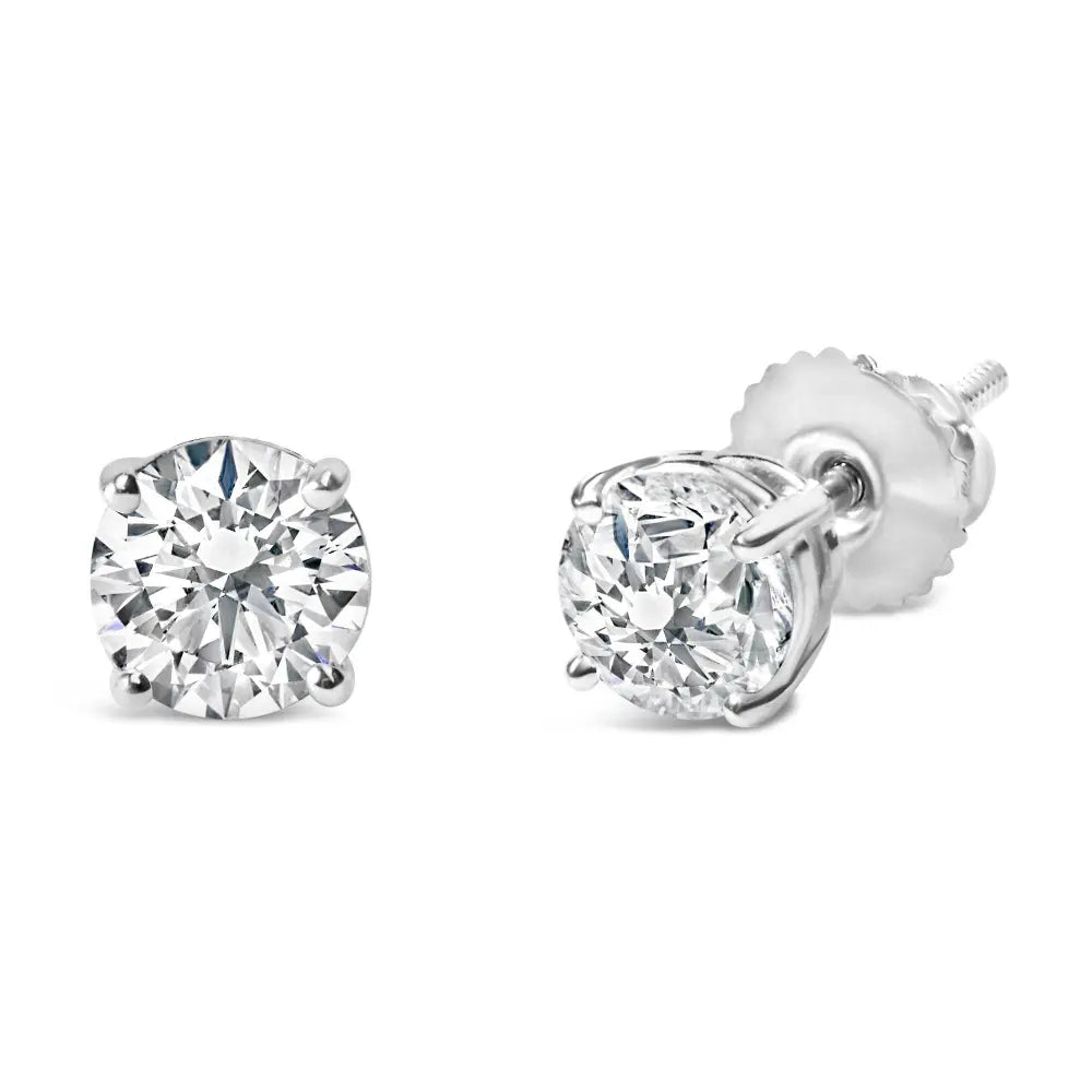 AGS Certified 14K White Gold 1.0 Cttw 4-Prong Set Brilliant Round-Cut Solitaire Diamond Push Back Stud Earrings (I-J Color, I1-I2 Clarity) - Bijoux-NYC Direct