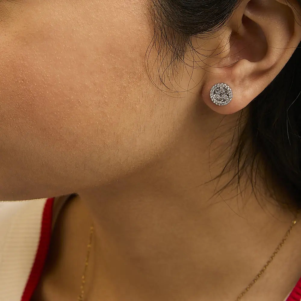 1.0 cttw diamond halo cluster stud earrings in 14k white gold bijoux-nyc direct