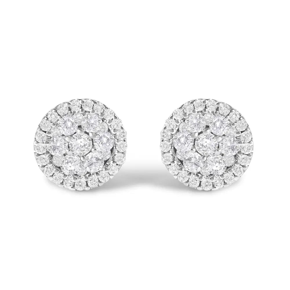 1.0 cttw diamond halo cluster stud earrings in 14k white gold bijoux-nyc direct