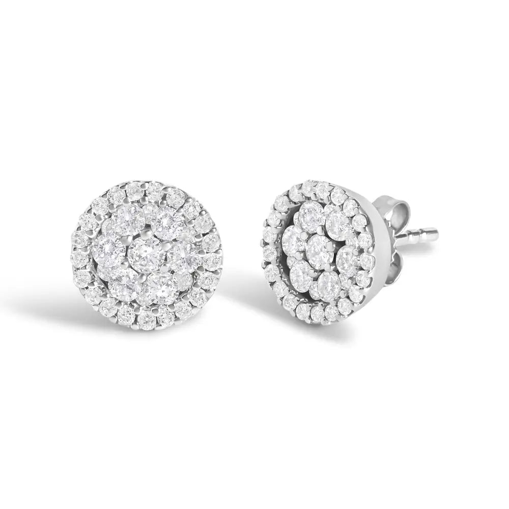 1.0 cttw diamond halo cluster stud earrings in 14k white gold bijoux-nyc direct