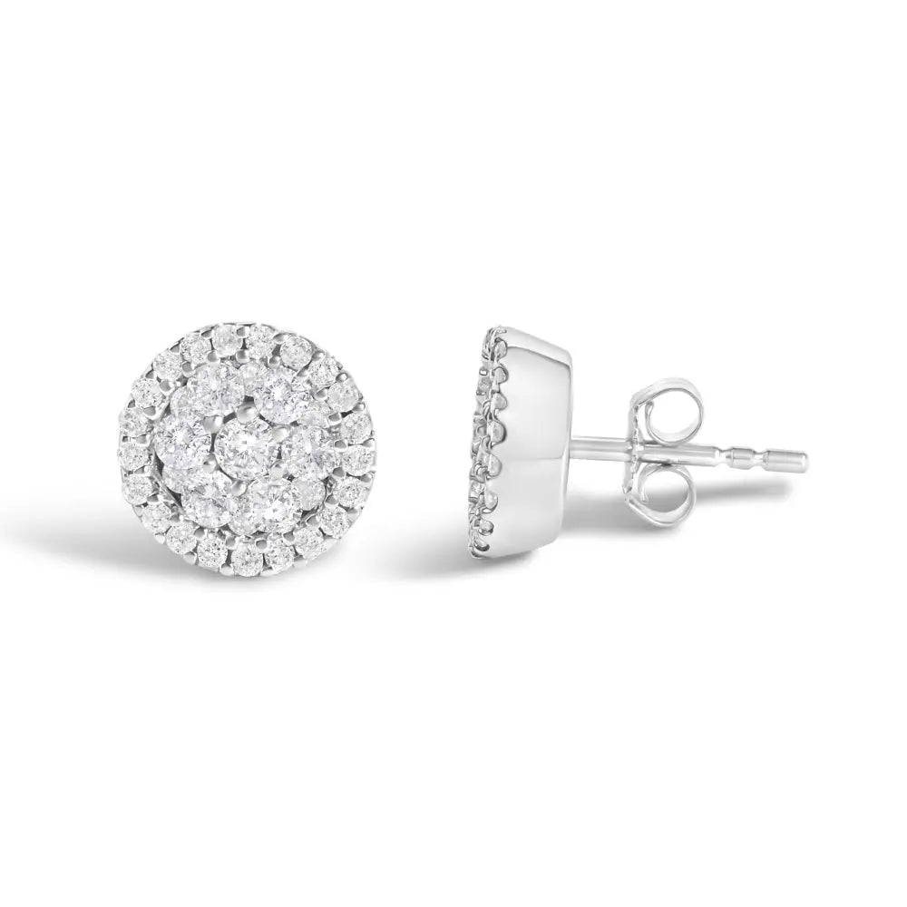 1.0 cttw diamond halo cluster stud earrings in 14k white gold bijoux-nyc direct