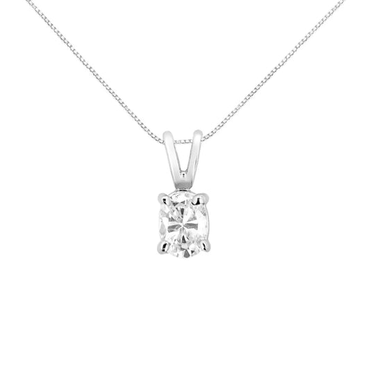 AGS Certified 14K White Gold 1/3 cttw Diamond Oval 18" Pendent Necklace (H-I Color, VS1-VS2 Clarity) - Bijoux-NYC Direct