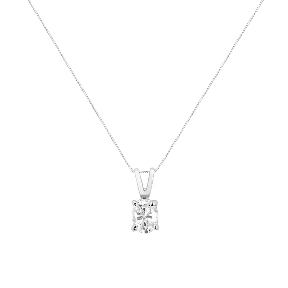 AGS Certified 14K White Gold 1/3 cttw Diamond Oval 18" Pendent Necklace (H-I Color, VS1-VS2 Clarity) - Bijoux-NYC Direct