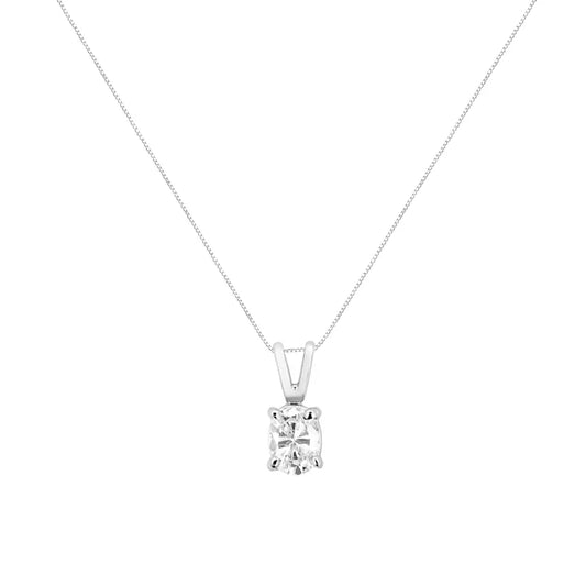 AGS Certified 14K White Gold 1/3 cttw Diamond Oval 18" Pendent Necklace (H-I Color, VS1-VS2 Clarity) - Bijoux-NYC Direct