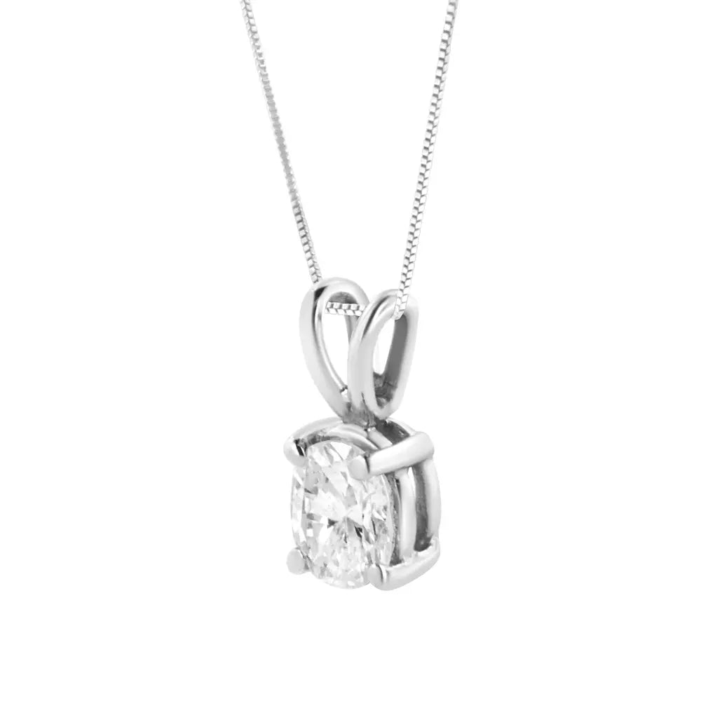 AGS Certified 14K White Gold 1/3 cttw Diamond Oval 18" Pendent Necklace (H-I Color, VS1-VS2 Clarity) - Bijoux-NYC Direct