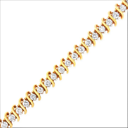 AGS Certified 18K Yellow Gold 5.00 Cttw "S" Link Wrapped 2-Prong Set Round Brilliant Diamond Tennis Bracelet (G-H Color, I1-I2 Clarity) - Size 7 - Bijoux-NYC Direct