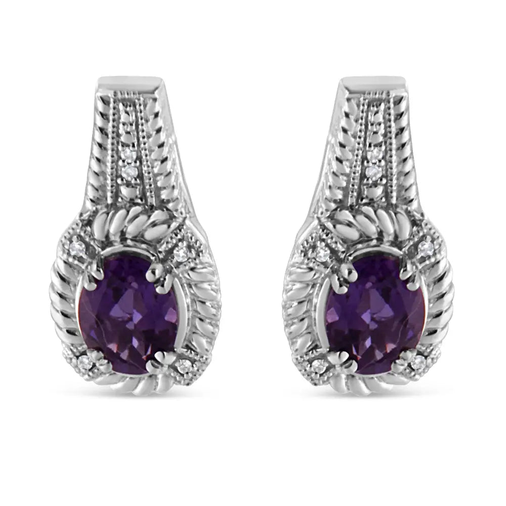 Art deco amethyst and diamond accent sterling silver drop earrings bijoux-nyc direct