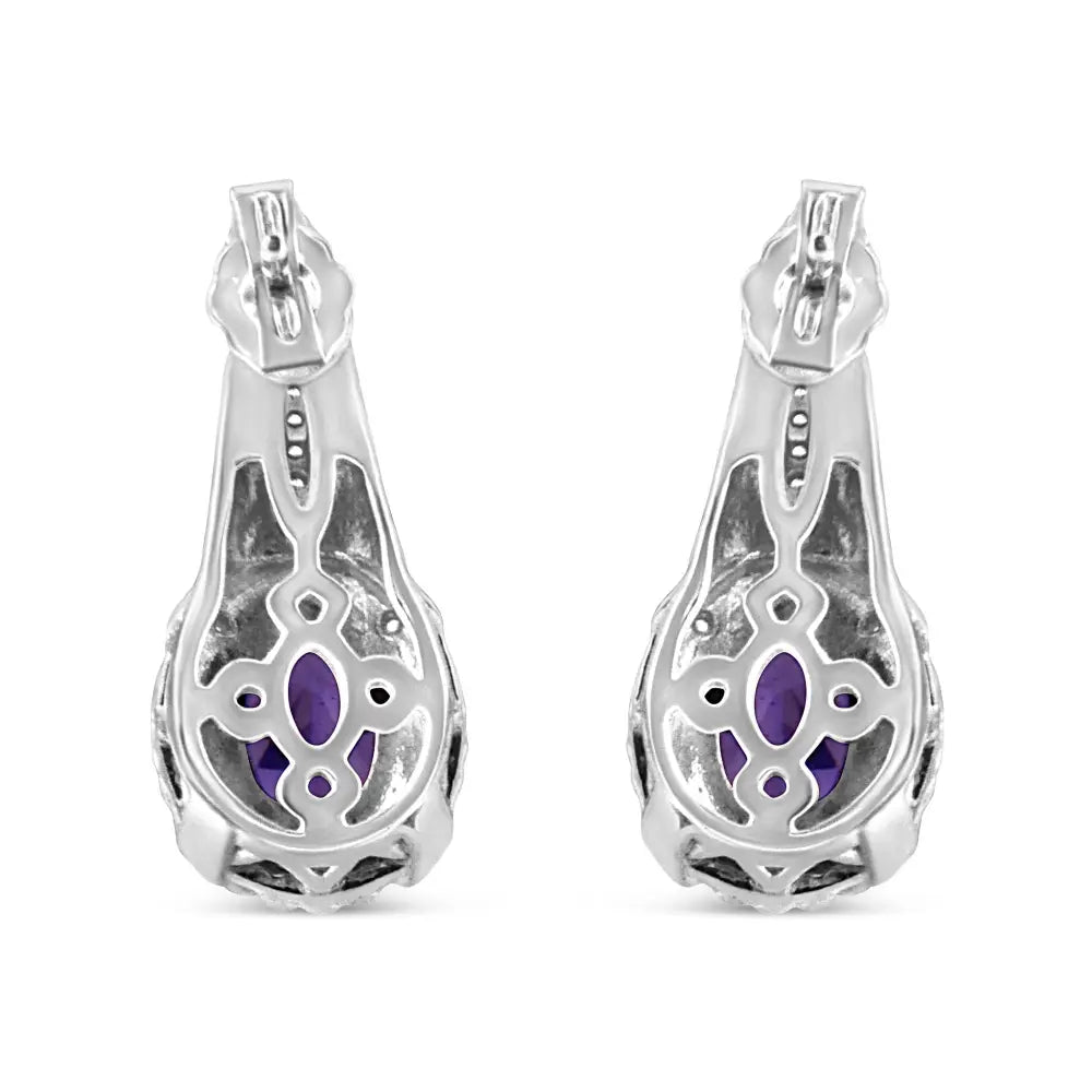 Art deco amethyst and diamond accent sterling silver drop earrings bijoux-nyc direct