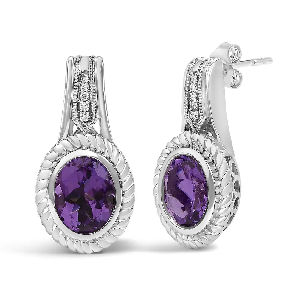 Oval amethyst and diamond rope drop earrings in sterling silver bijoux-nyc direct