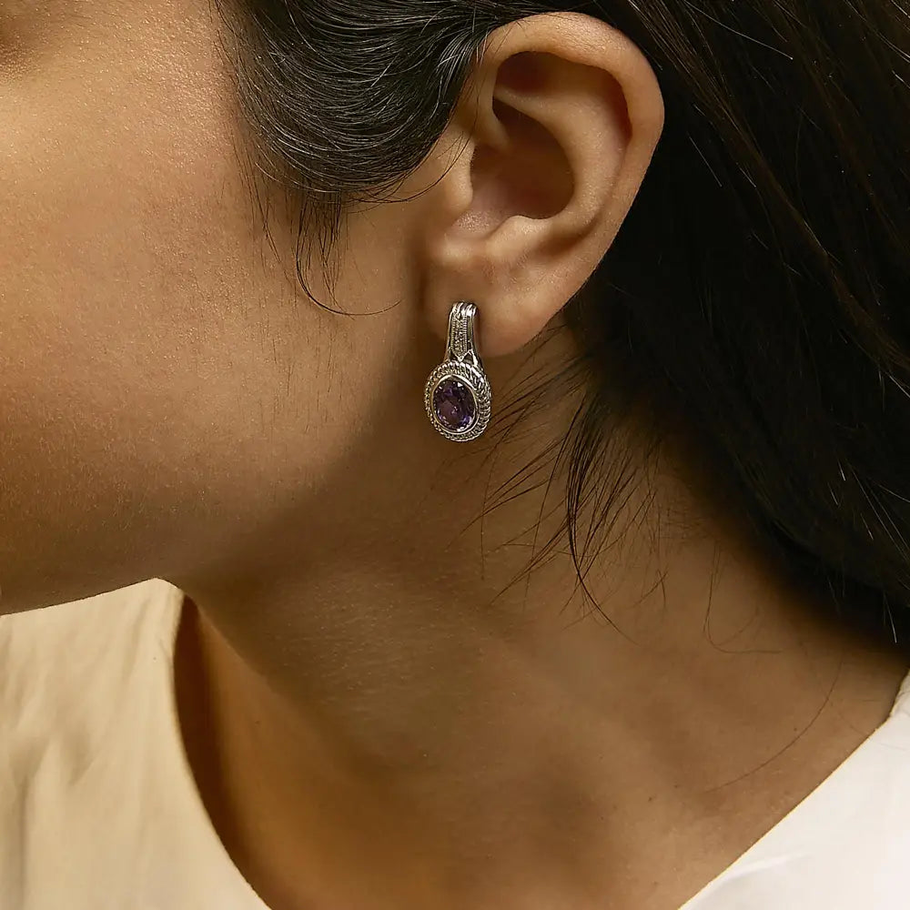 Oval amethyst and diamond rope drop earrings in sterling silver bijoux-nyc direct