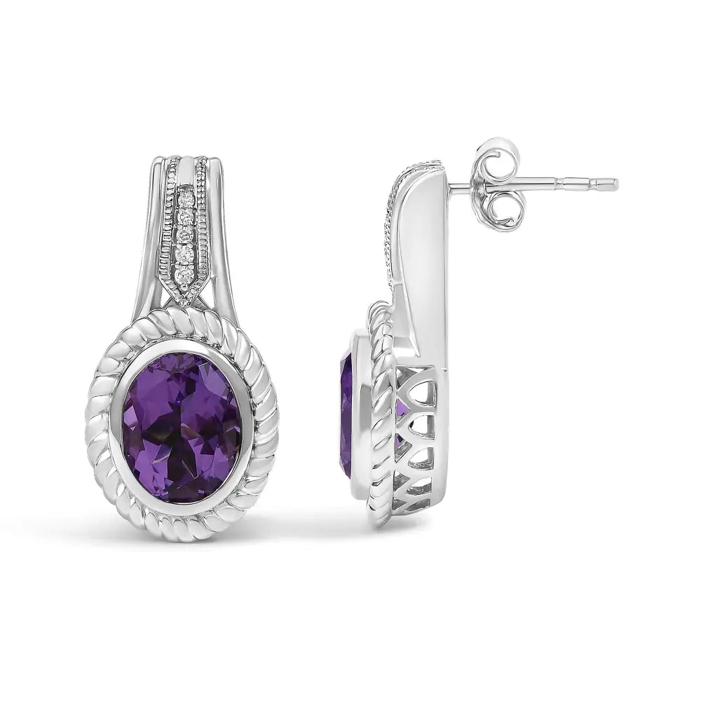 Oval amethyst and diamond rope drop earrings in sterling silver bijoux-nyc direct