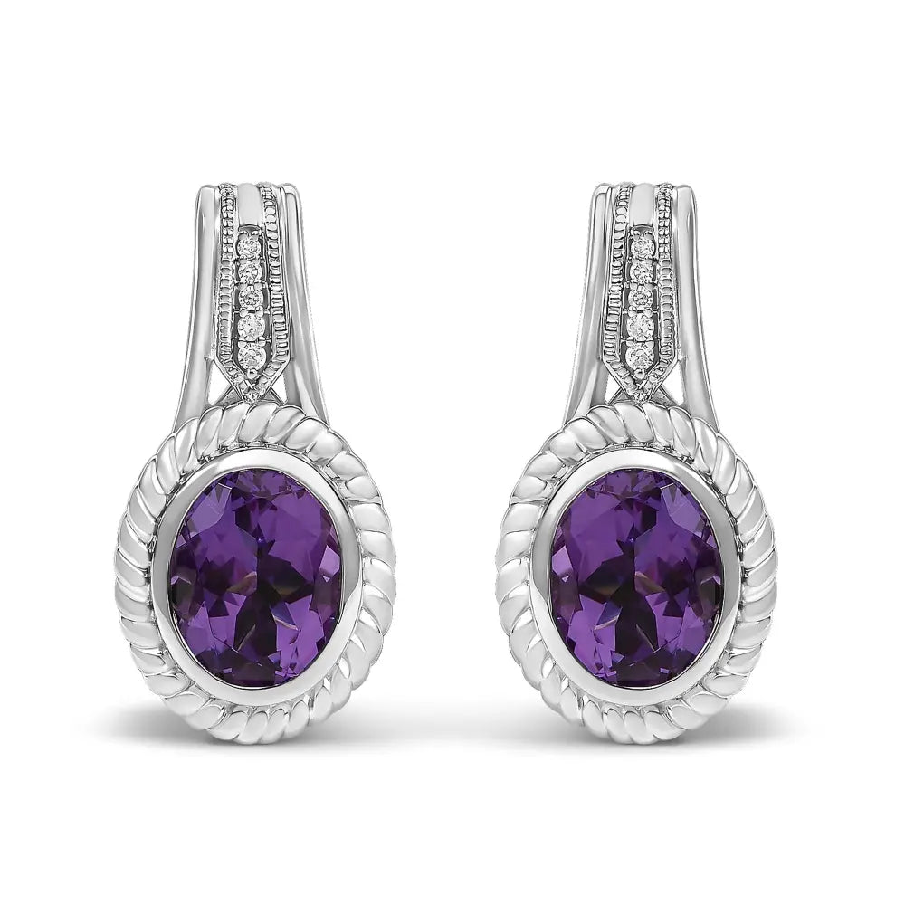 Oval amethyst and diamond rope drop earrings in sterling silver bijoux-nyc direct
