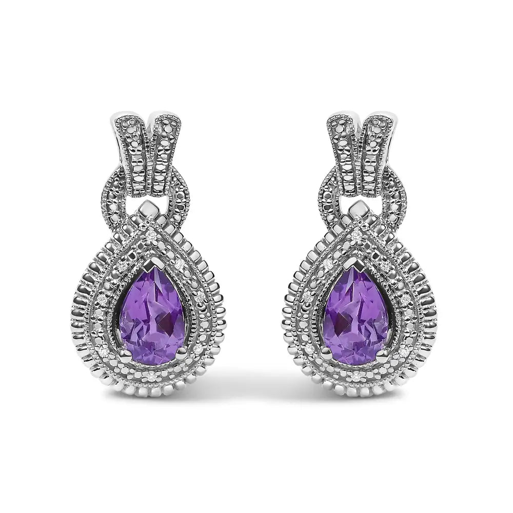 Amethyst and diamond halo teardrop stud earrings in sterling silver bijoux-nyc direct