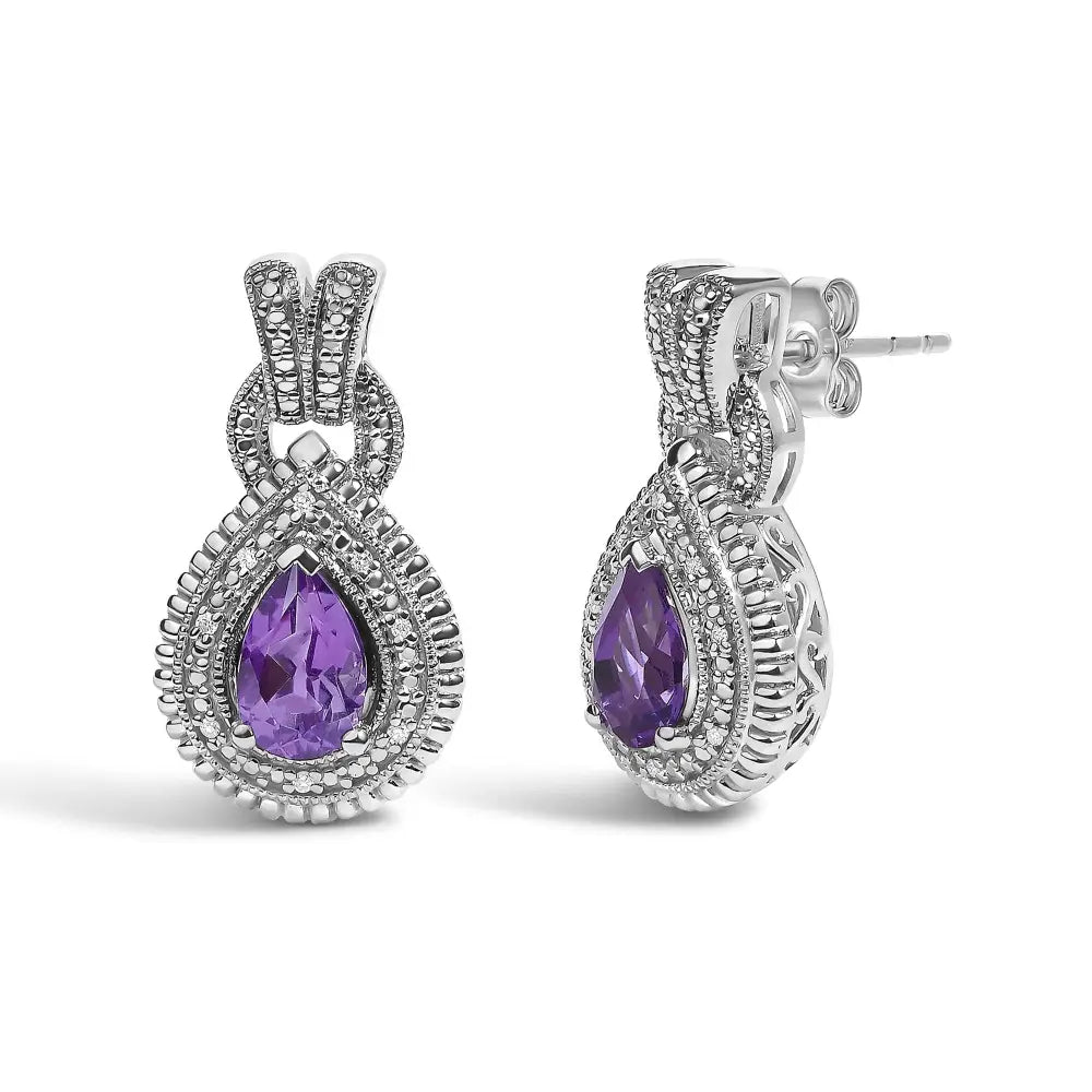 Amethyst and diamond halo teardrop stud earrings in sterling silver bijoux-nyc direct