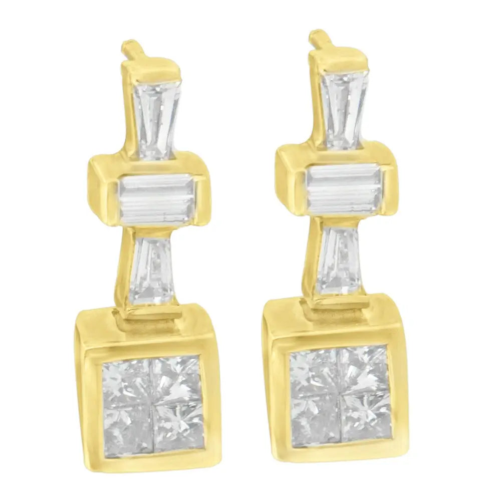 Baguette and princess diamond hoop earrings in 14k yellow gold 1⅓ cttw bijoux-nyc direct