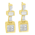 Baguette and princess diamond hoop earrings in 14k yellow gold 1⅓ cttw bijoux-nyc direct