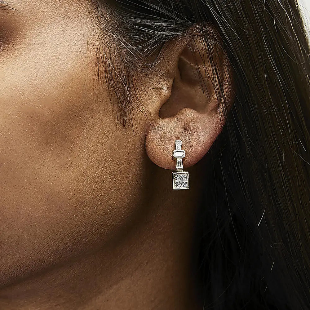 Baguette and princess diamond hoop earrings in 14k yellow gold 1⅓ cttw bijoux-nyc direct