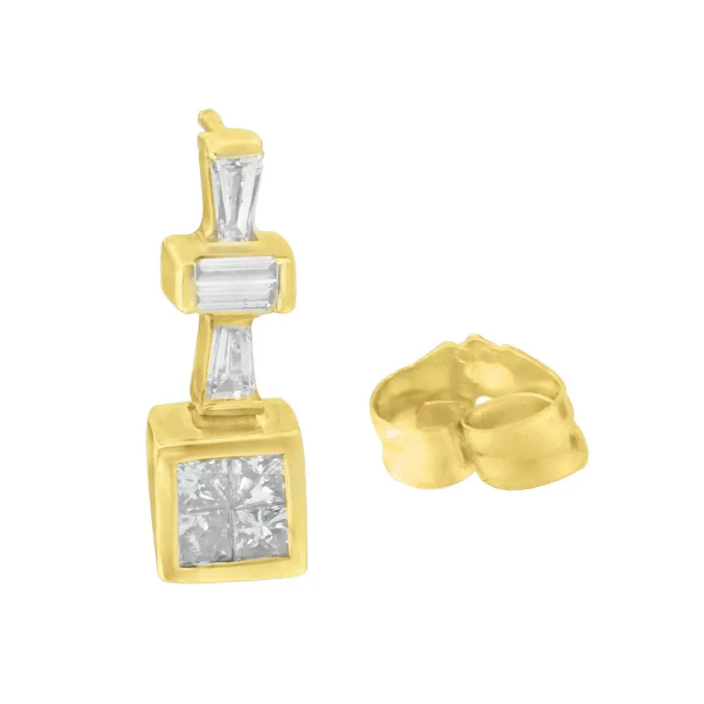 Baguette and princess diamond hoop earrings in 14k yellow gold 1⅓ cttw bijoux-nyc direct