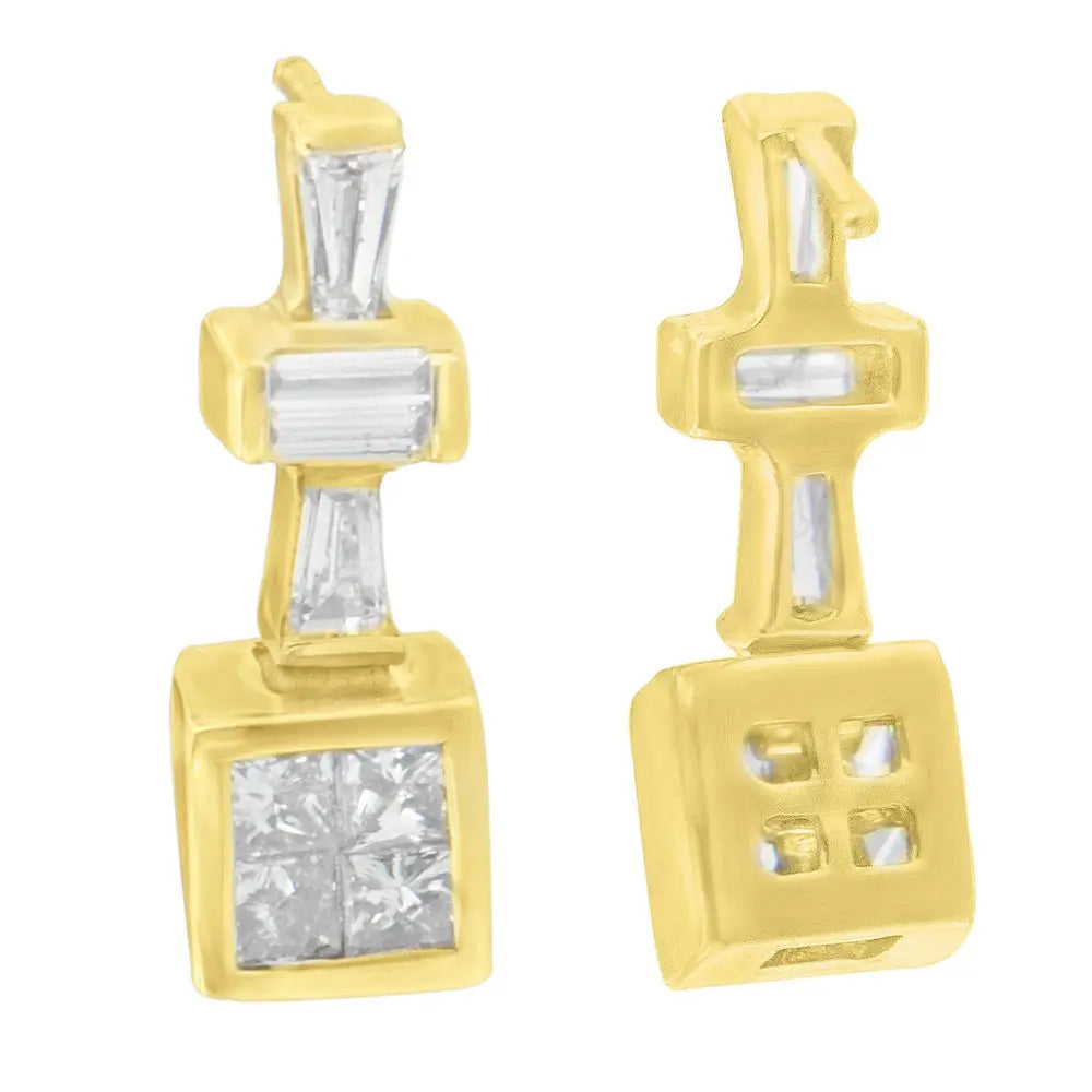 Baguette and princess diamond hoop earrings in 14k yellow gold 1⅓ cttw bijoux-nyc direct
