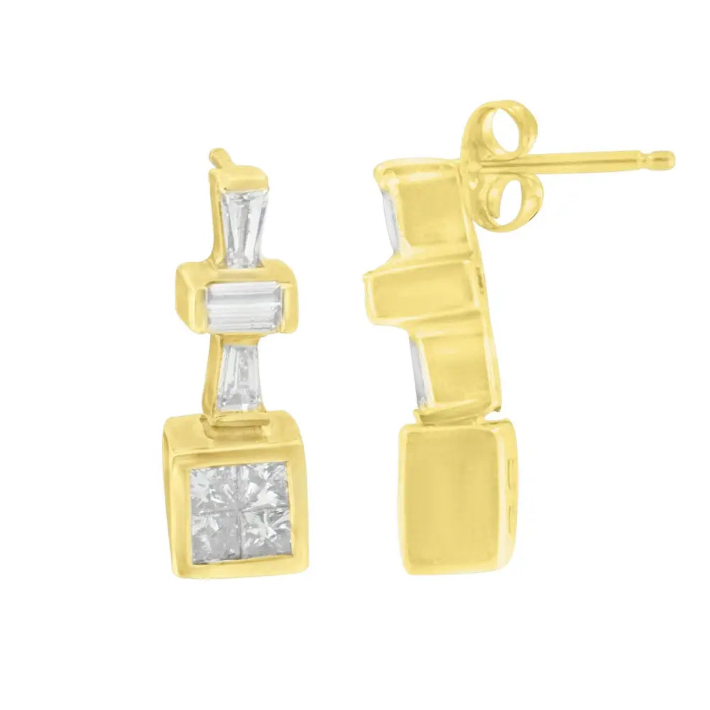 Baguette and princess diamond hoop earrings in 14k yellow gold 1⅓ cttw bijoux-nyc direct
