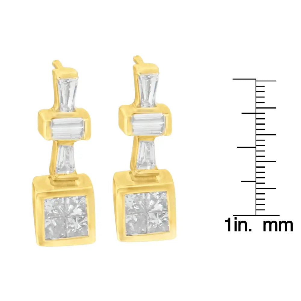Baguette and princess diamond hoop earrings in 14k yellow gold 1⅓ cttw bijoux-nyc direct