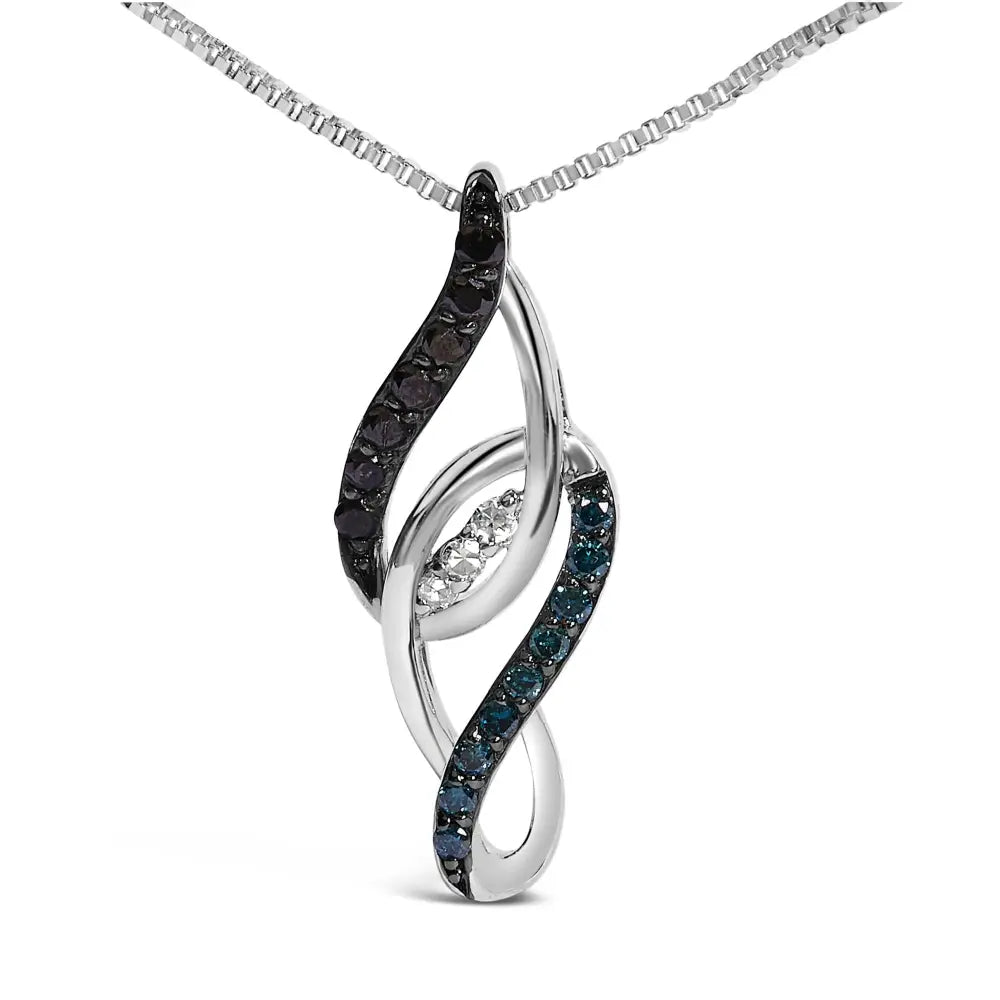 Black blue and white diamond swirl pendant in sterling silver 0.25 cttw bijoux-nyc direct