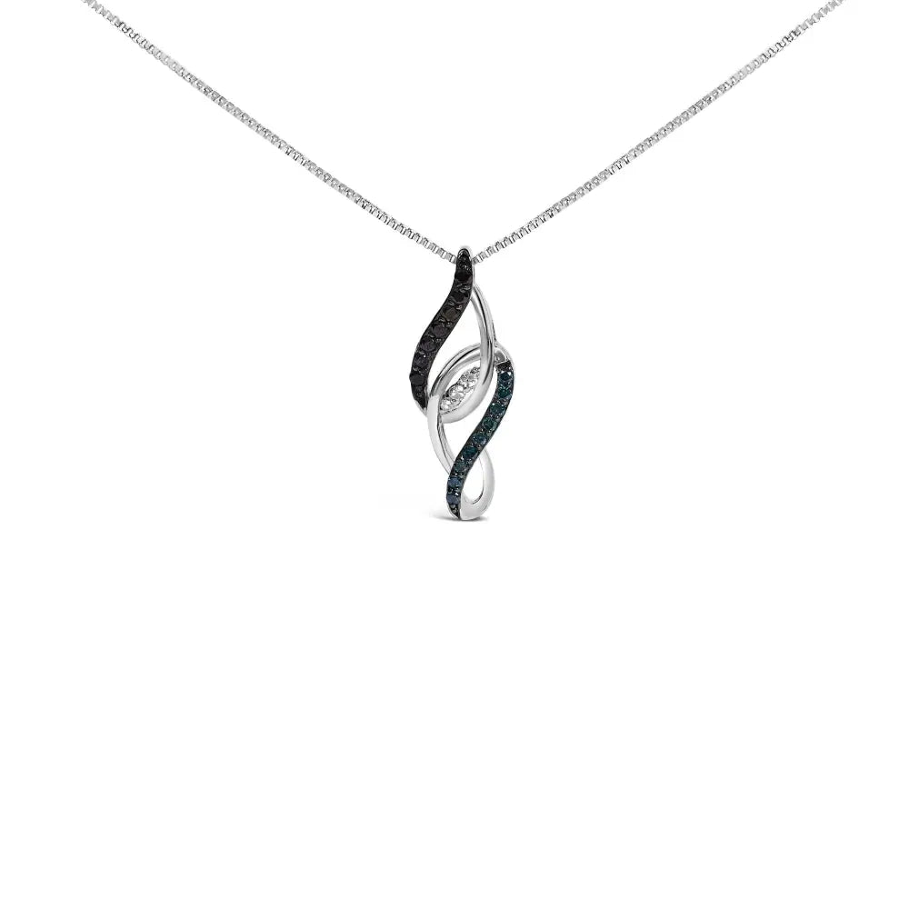 Black blue and white diamond swirl pendant in sterling silver 0.25 cttw bijoux-nyc direct