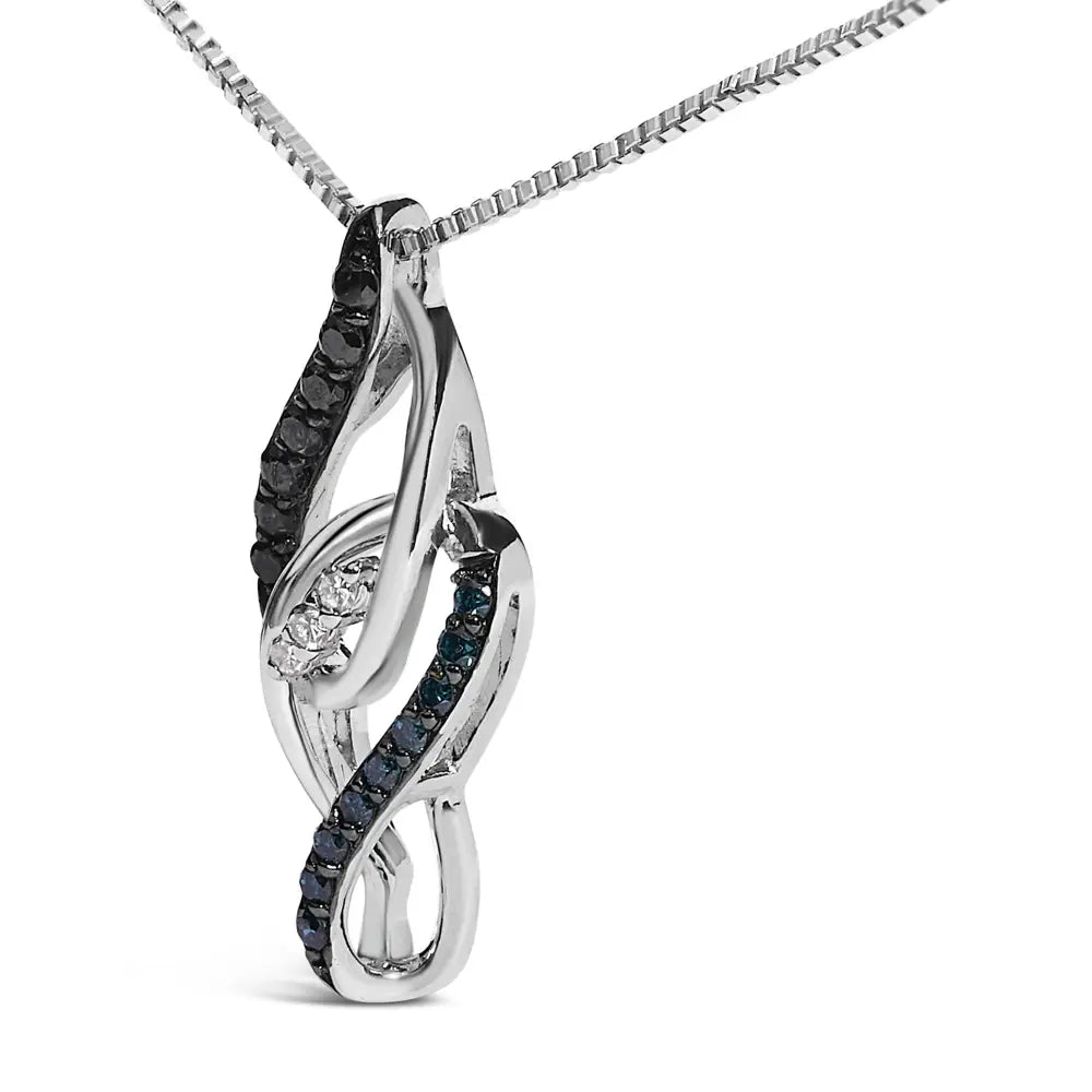 Black blue and white diamond swirl pendant in sterling silver 0.25 cttw bijoux-nyc direct
