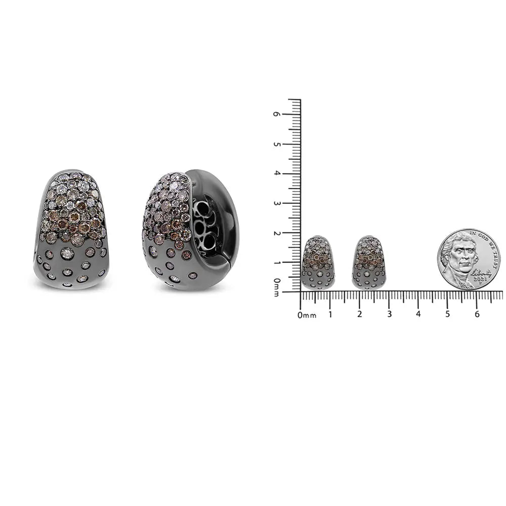 2 1/4 cttw white and brown diamond black rhodium 18k white gold huggy hoops bijoux-nyc direct