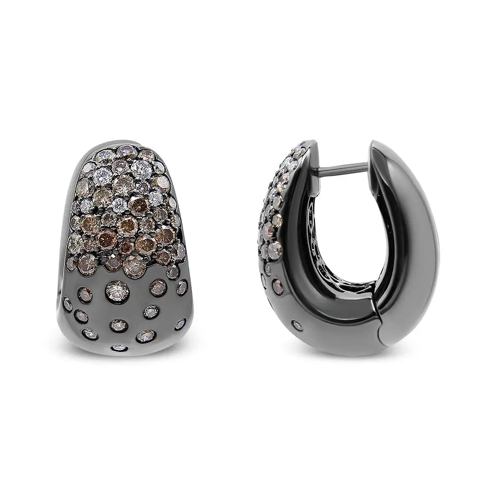 2 1/4 cttw white and brown diamond black rhodium 18k white gold huggy hoops bijoux-nyc direct