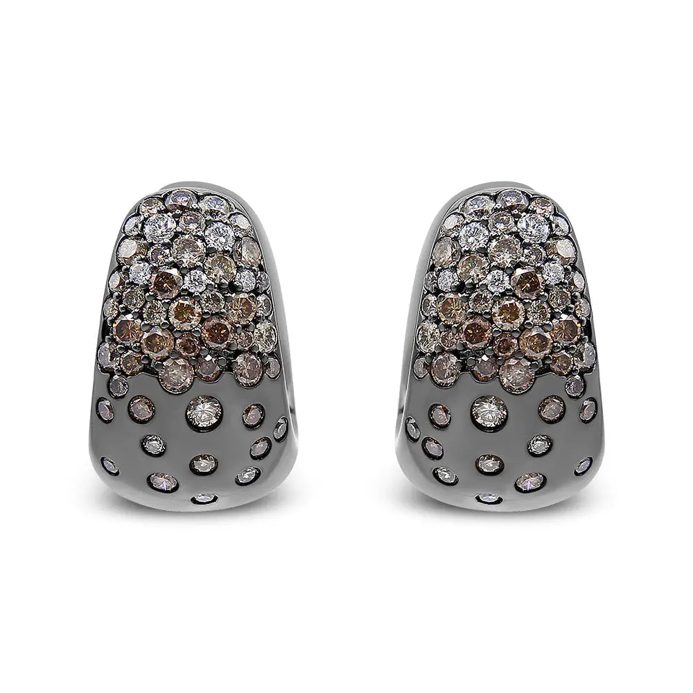 2 1/4 cttw white and brown diamond black rhodium 18k white gold huggy hoops bijoux-nyc direct
